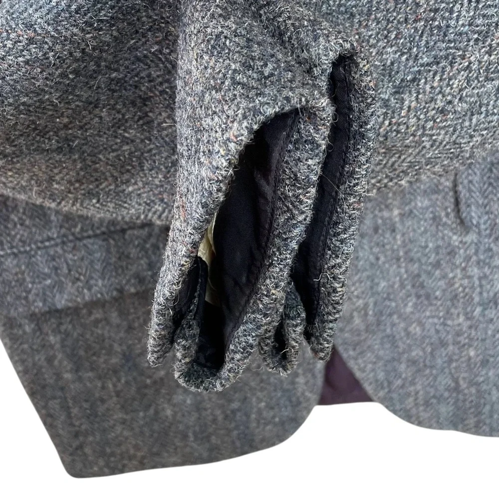 HARRIS TWEED Vintage Hand Woven Wool Sports Coat Jacket Blazer Blue Gray 44